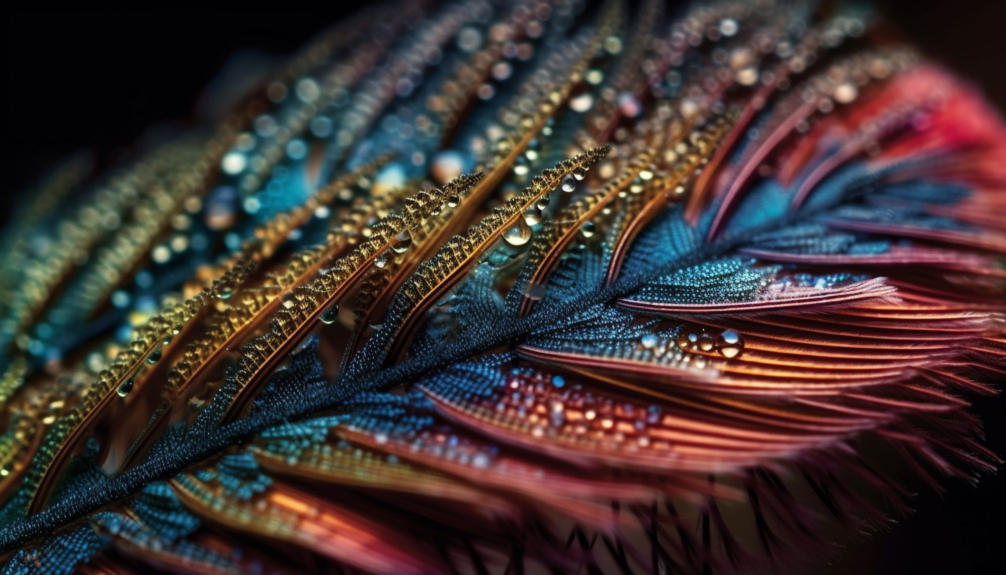 Bunte Feder mit Wassertropfen